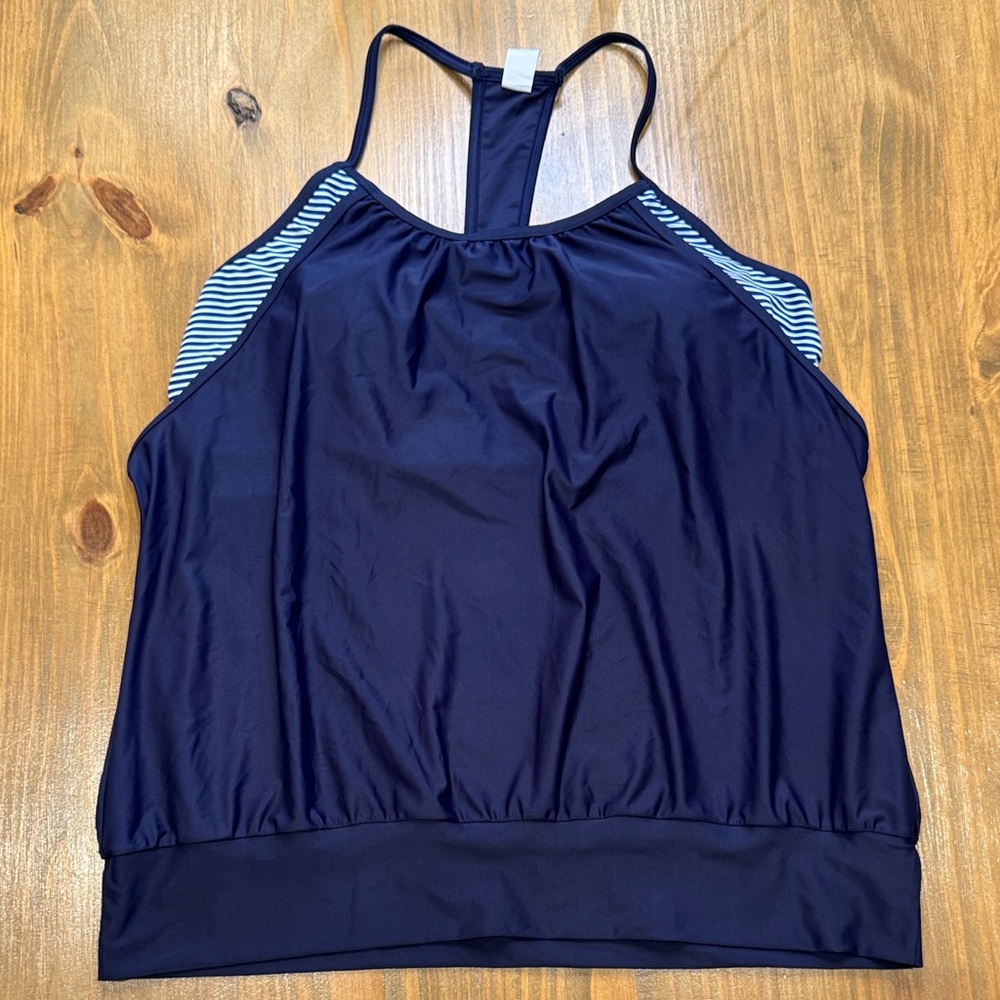 Graphic striped blue & white bra tank women’s Swimwear blouson tankini NWOT 2XL